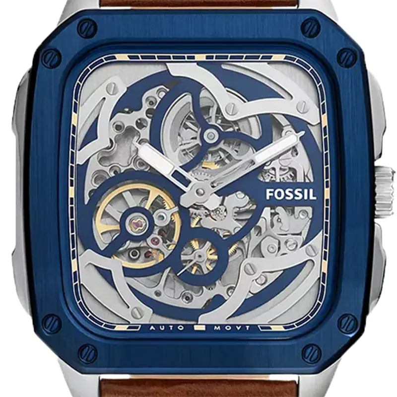 Fossil Inscription Skeleton Smoke Dial Brown Dial Men's Watch- BQ2571